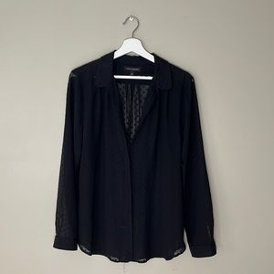 Banana Republic Swiss Dot Sheer Black Blouse Size M